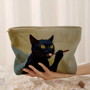 trousse de maquillage en velours chat noir